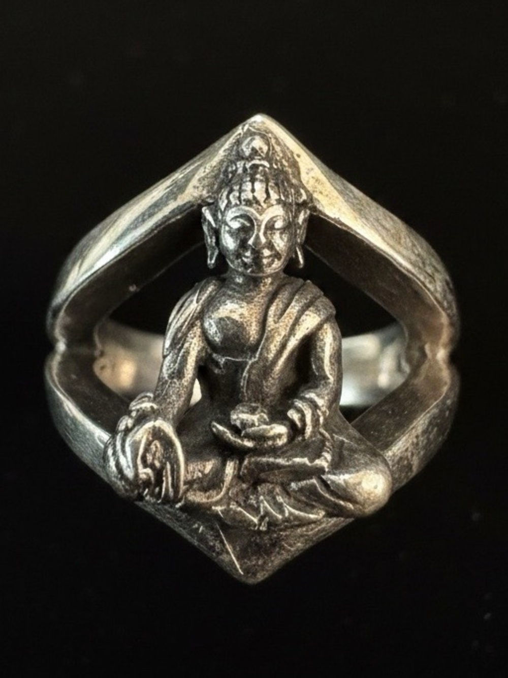 Sterling Silver Buddha Meditation Ring - Silver